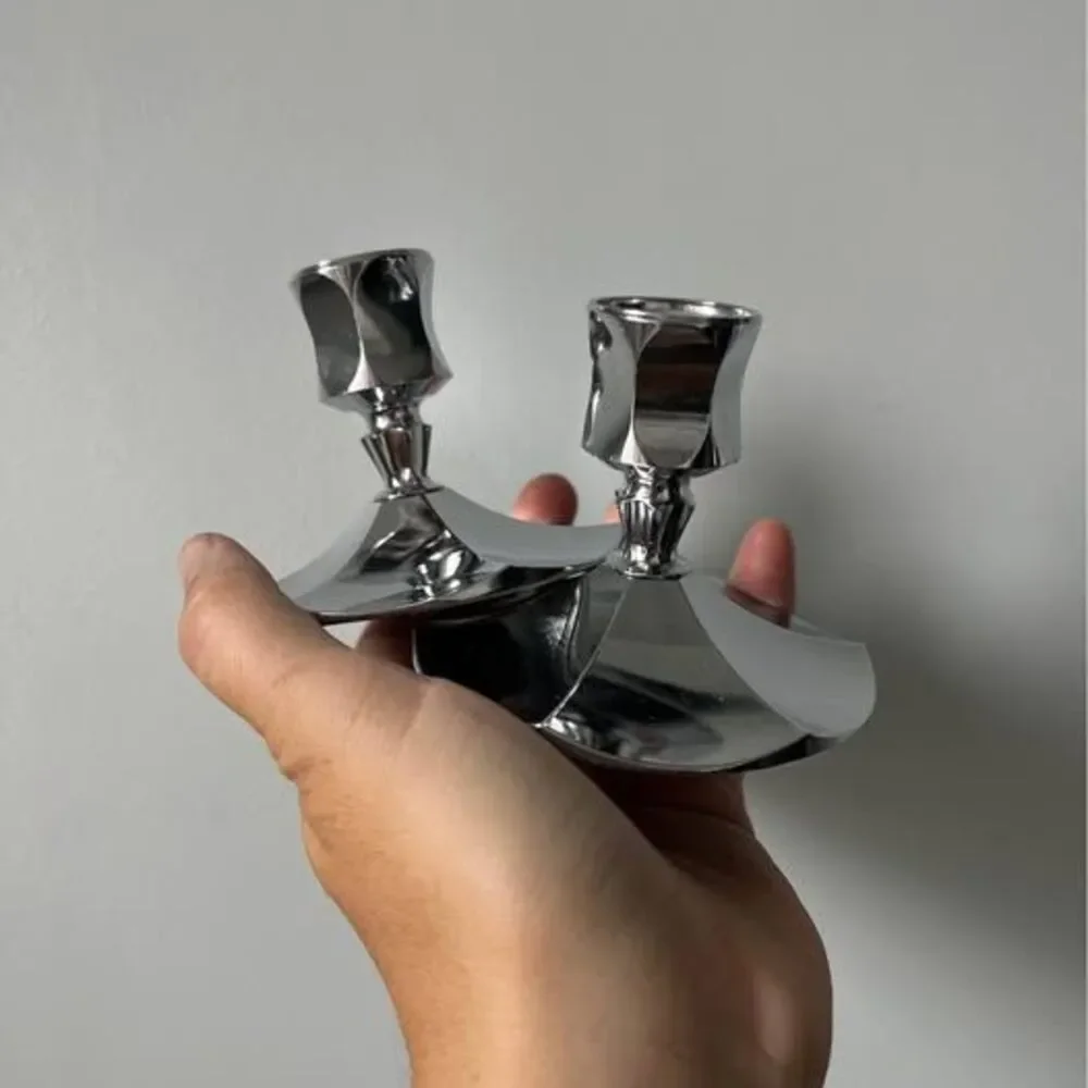 Pair of Vintage Silver-colored Metal Candle Holders